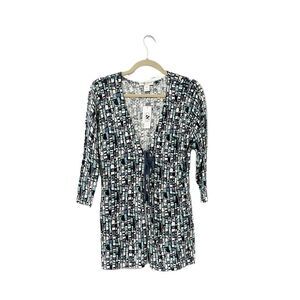 Christopher & Banks Blue Geometric Open Tie Front Cardigan Size PS